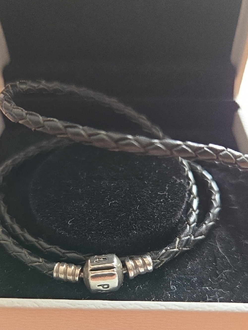 Retired & Rare Pandora Black Braided Leather Triple Wrap Bracelet - Picture 5 of 5